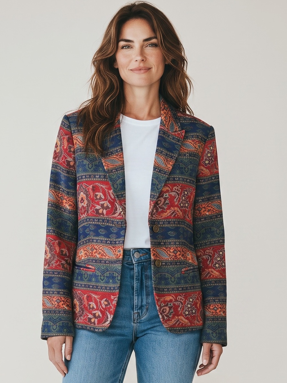 Napa Valley Tapestry Jacquard Paisley Statement Blazer Jacket